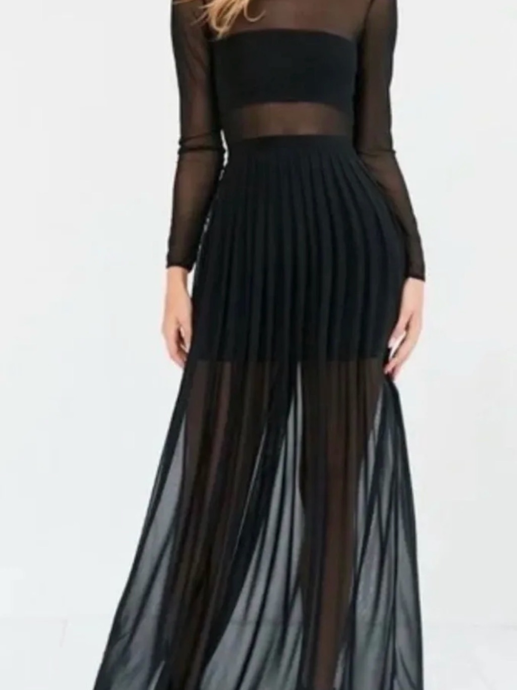 Silence + Noise Black Sheer Pleated Maxi Dress